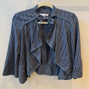 CABI Blue Striped Open Front Cascade Cardigan Jacket